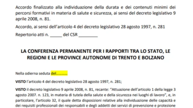 Nuovo Accordo Stato Regioni Formazione – Vega Formazione